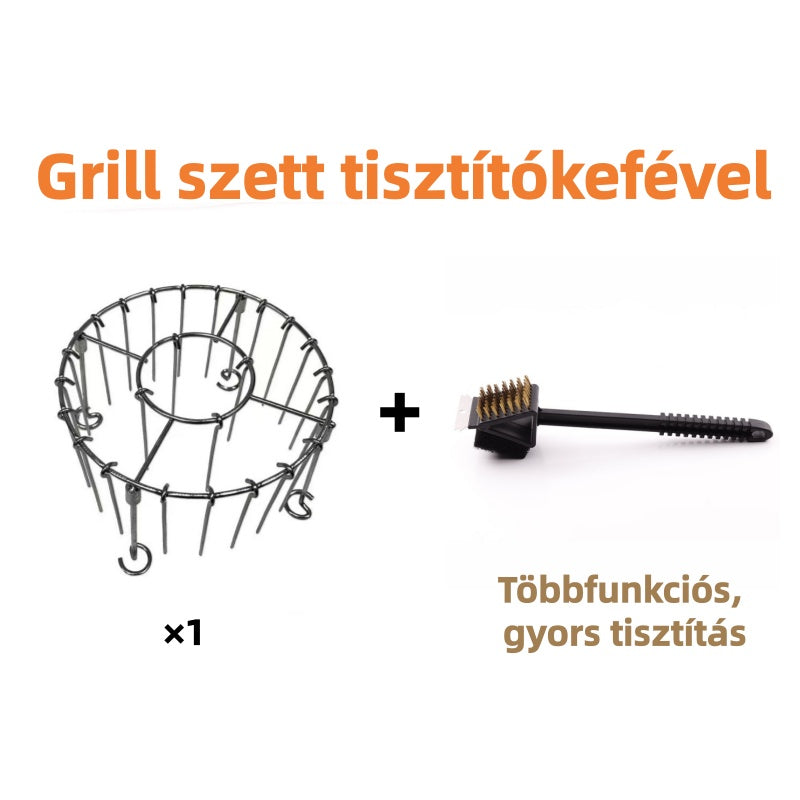 🔥 Rozsdamentes acél kerek sütőrács nyárssal – füstölőhöz, grillezéshez, szabad tűzhöz tökéletes! 🍖 Platás utánvéttel!