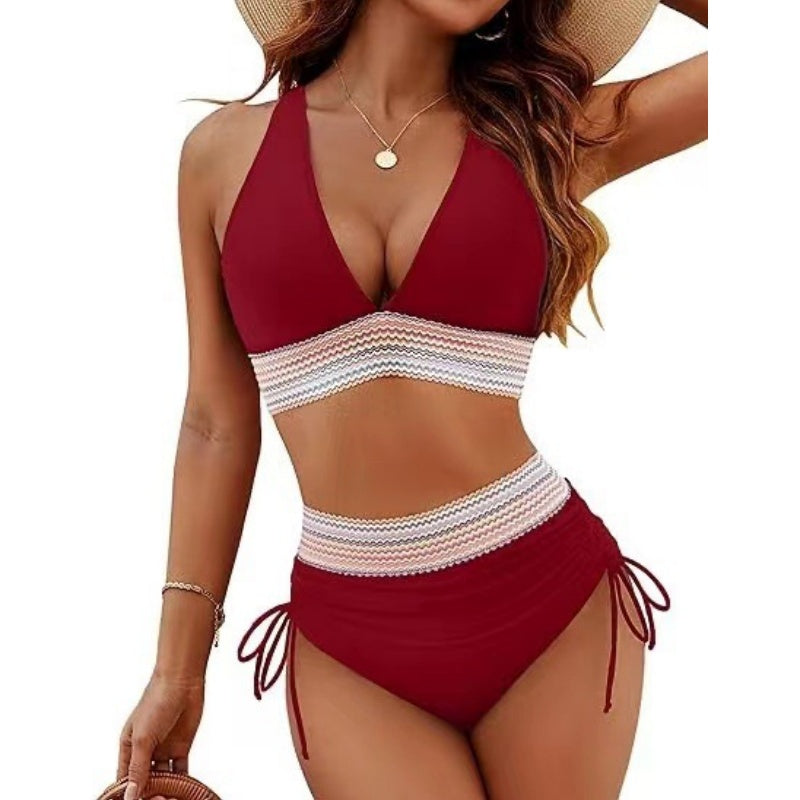 👙 Magas derekú, haskontrollos, színes blokkos bikiniszettek