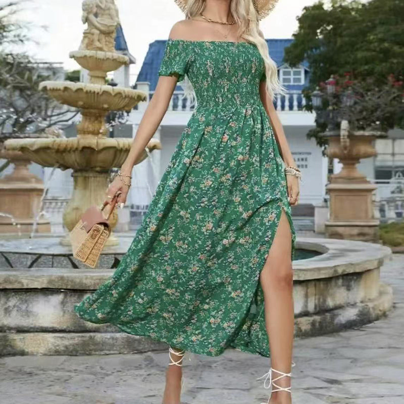 Elegáns, virágmintás, váll nélküli női ruha