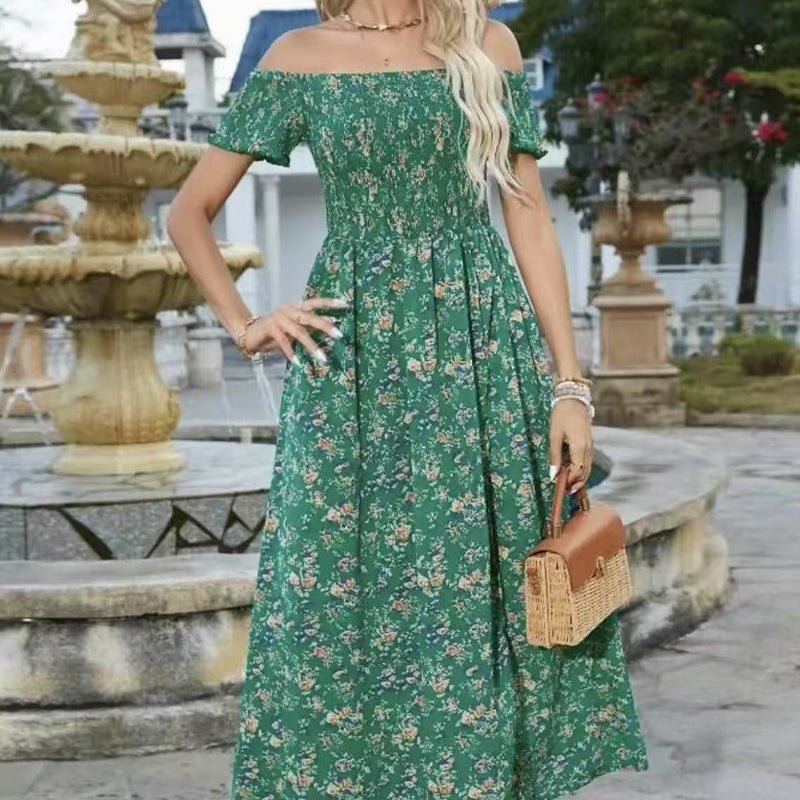 Elegáns, virágmintás, váll nélküli női ruha