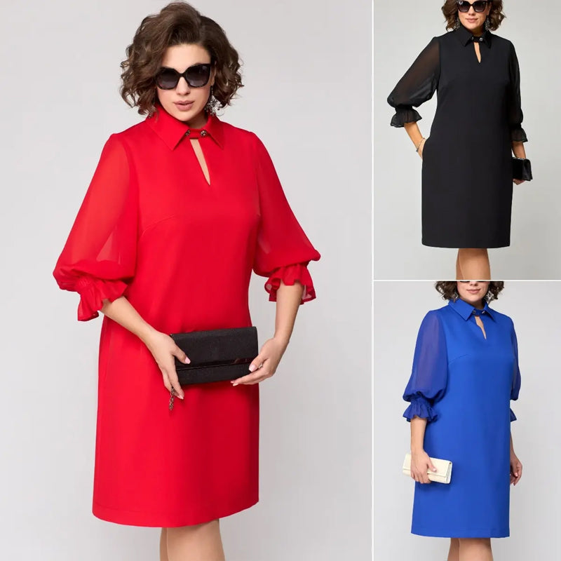 👗 elegáns egyszínű hajtókás ruha