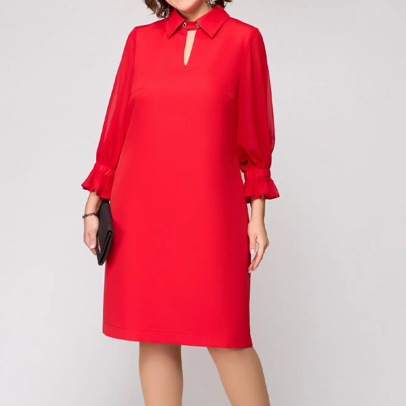 👗 elegáns egyszínű hajtókás ruha