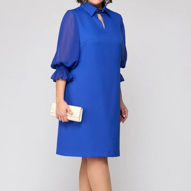 👗 elegáns egyszínű hajtókás ruha