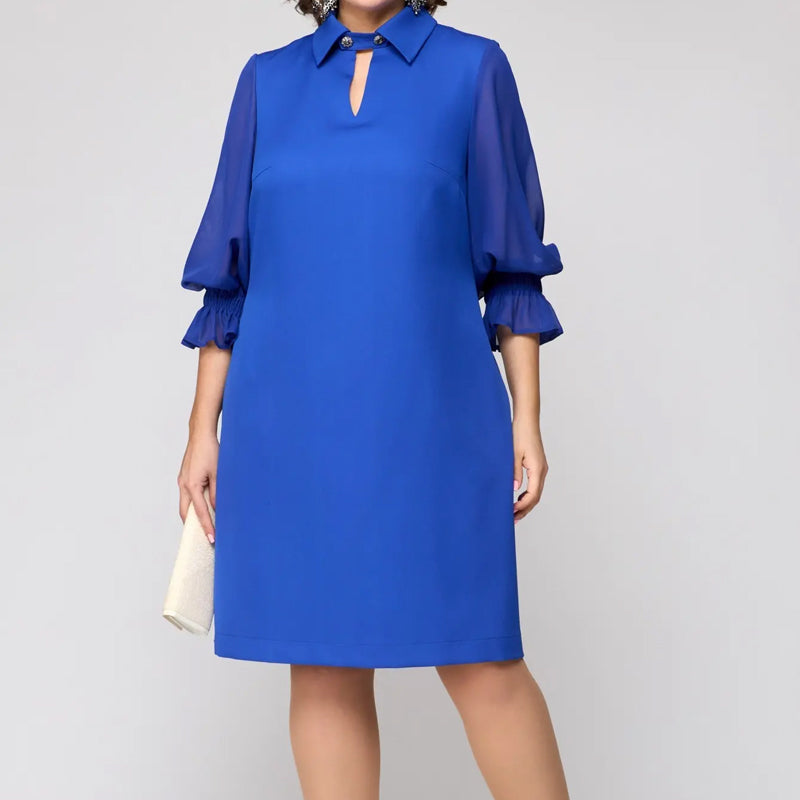 👗 elegáns egyszínű hajtókás ruha