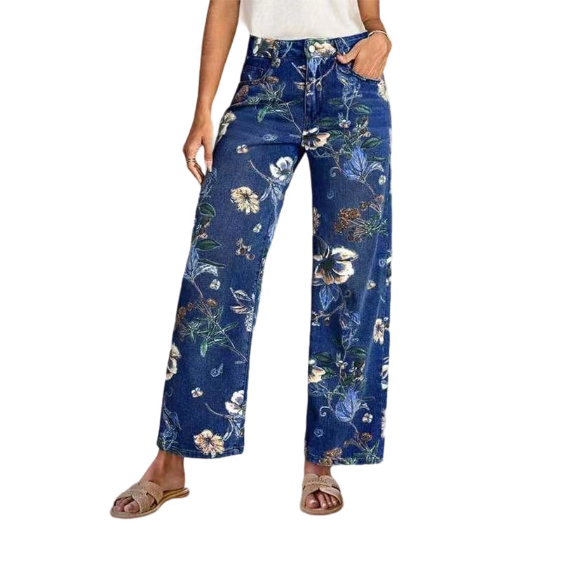 👖 Női Virágmintás Egyenes Szárú Farmer | Divatos Kényelmes Nyári Nadrág 🌸✨