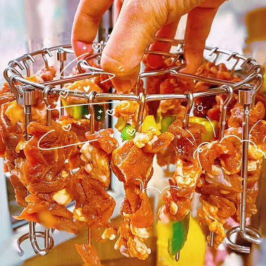 🔥 Rozsdamentes acél kerek sütőrács nyárssal – füstölőhöz, grillezéshez, szabad tűzhöz tökéletes! 🍖 Platás utánvéttel!