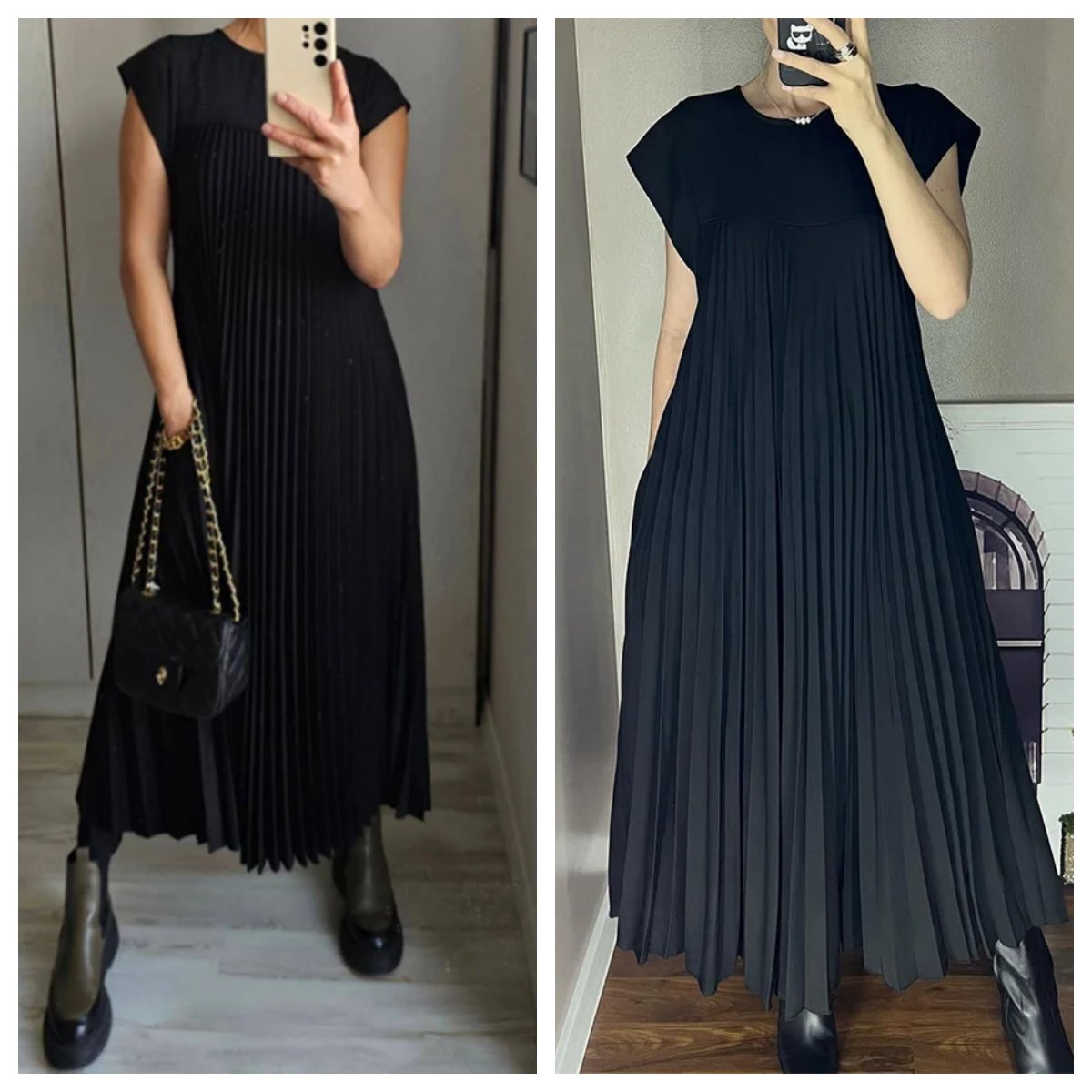 💕 M-3XL Női Pliszírozott Ruha | Egyszínű Elegáns Divat Ruha Alkalmi Viselésre 👗✨