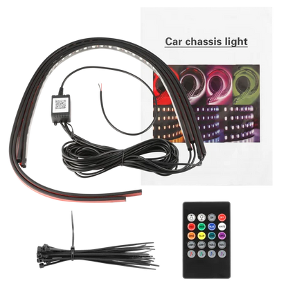 ✨ 2026-os Autó Alulvilágító Készlet – 4 db RGB LED-szalag | App & Zene Szinkronizálás – IP68 Vízálló – Tökéletes Hangulatvilágítás Autódhoz 🎵💧🚗