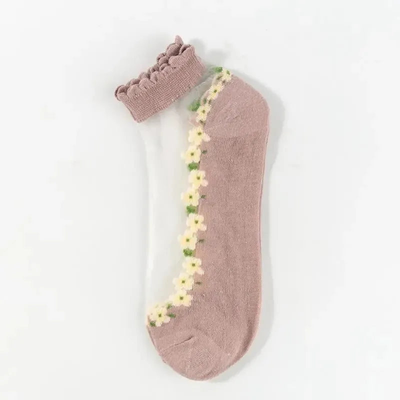 🌺🧦 Virágmintás csipkés női tavaszi-nyári bokazokni – csinos, légáteresztő, tökéletes magassarkúhoz vagy lapos cipőhöz! 👠 Utánvéttel!