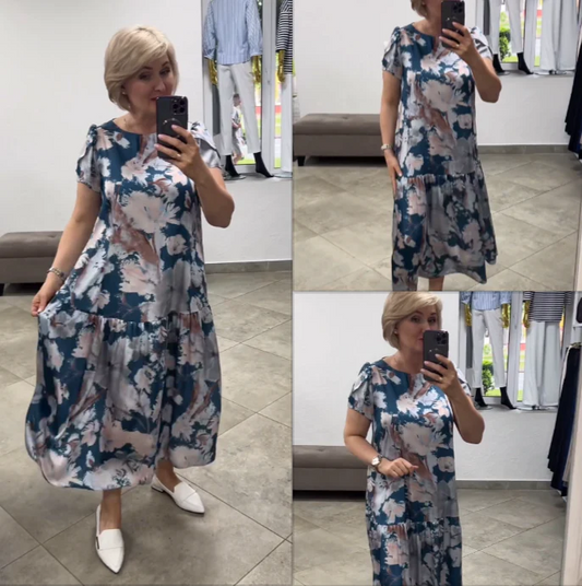 🌸 S–4XL💝 Nagyméretű, mintás ruha – női, laza szabású hosszú ruha