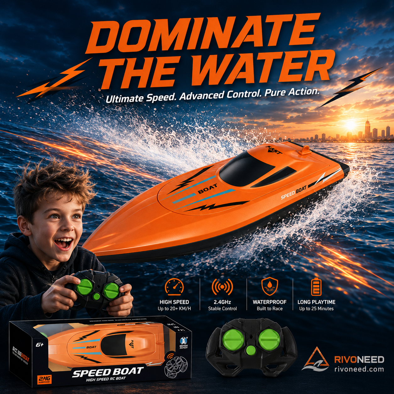 🚤 Kétmotoros, nagy sebességű távirányítású hajó – óriási sebesség, élethű kialakítás, vízi versenyzés otthon! 💨 Platás utánvéttel!