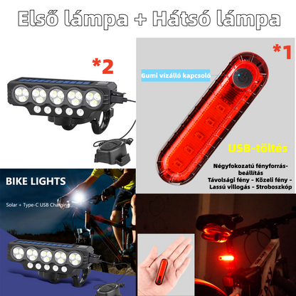 USB-tölthető Napelemes Kerékpárlámpa | Energiatakarékos, Vízálló, Erős Fény – Utánpótlás Nélkül