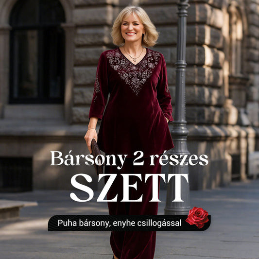 Divatos női bársony strasszos felső és nadrág szett - A legújabb trendek megtestesítője!