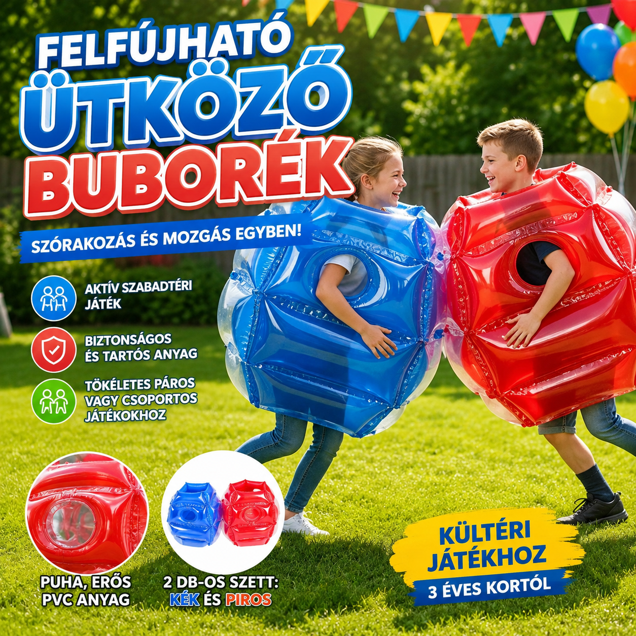 🤼 Gyermek felfújható ütközésvédő buborékruha – biztonságos pofozkodás, rengeteg nevetés! 🎈 Platás utánvéttel!