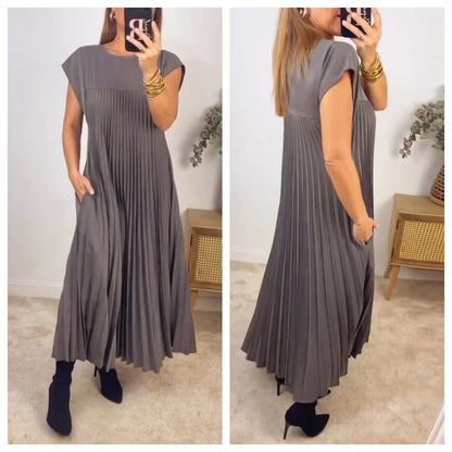 💕 M-3XL Női Pliszírozott Ruha | Egyszínű Elegáns Divat Ruha Alkalmi Viselésre 👗✨