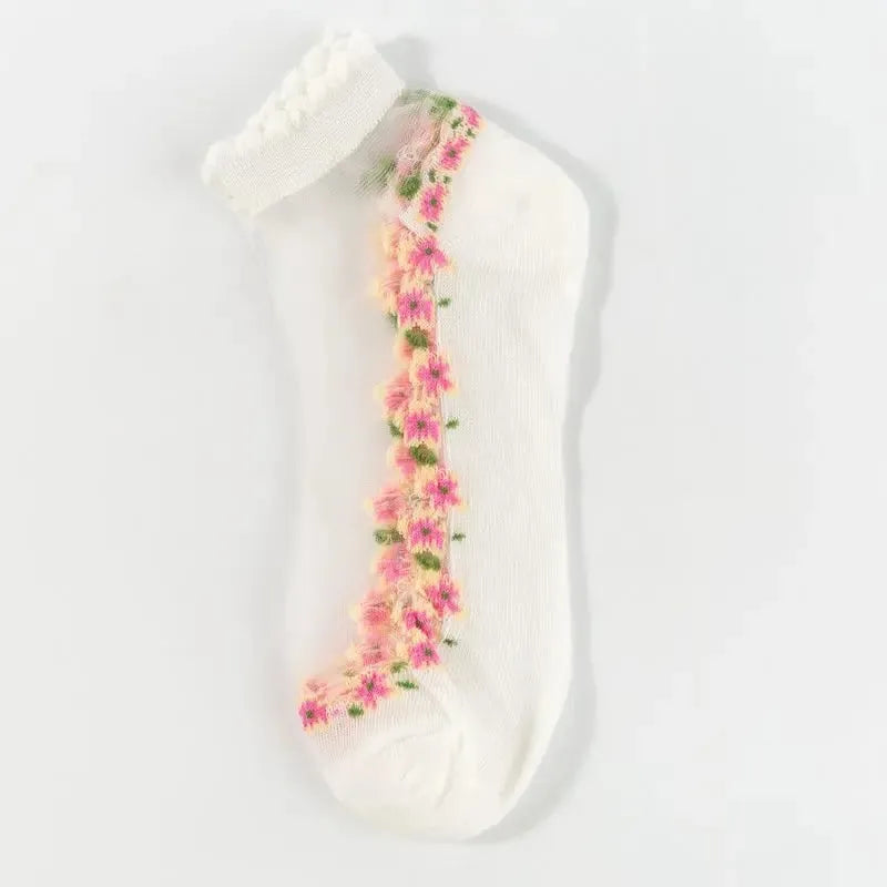 🌺🧦 Virágmintás csipkés női tavaszi-nyári bokazokni – csinos, légáteresztő, tökéletes magassarkúhoz vagy lapos cipőhöz! 👠 Utánvéttel!