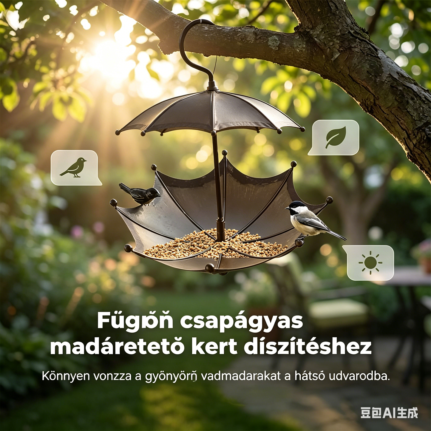 🐦 Függő esernyős madáretető és fürdő – esőben is száraz marad a kaja, madarak kedvence! ☔ Platás utánvéttel!