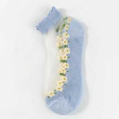 🌺🧦 Virágmintás csipkés női tavaszi-nyári bokazokni – csinos, légáteresztő, tökéletes magassarkúhoz vagy lapos cipőhöz! 👠 Utánvéttel!