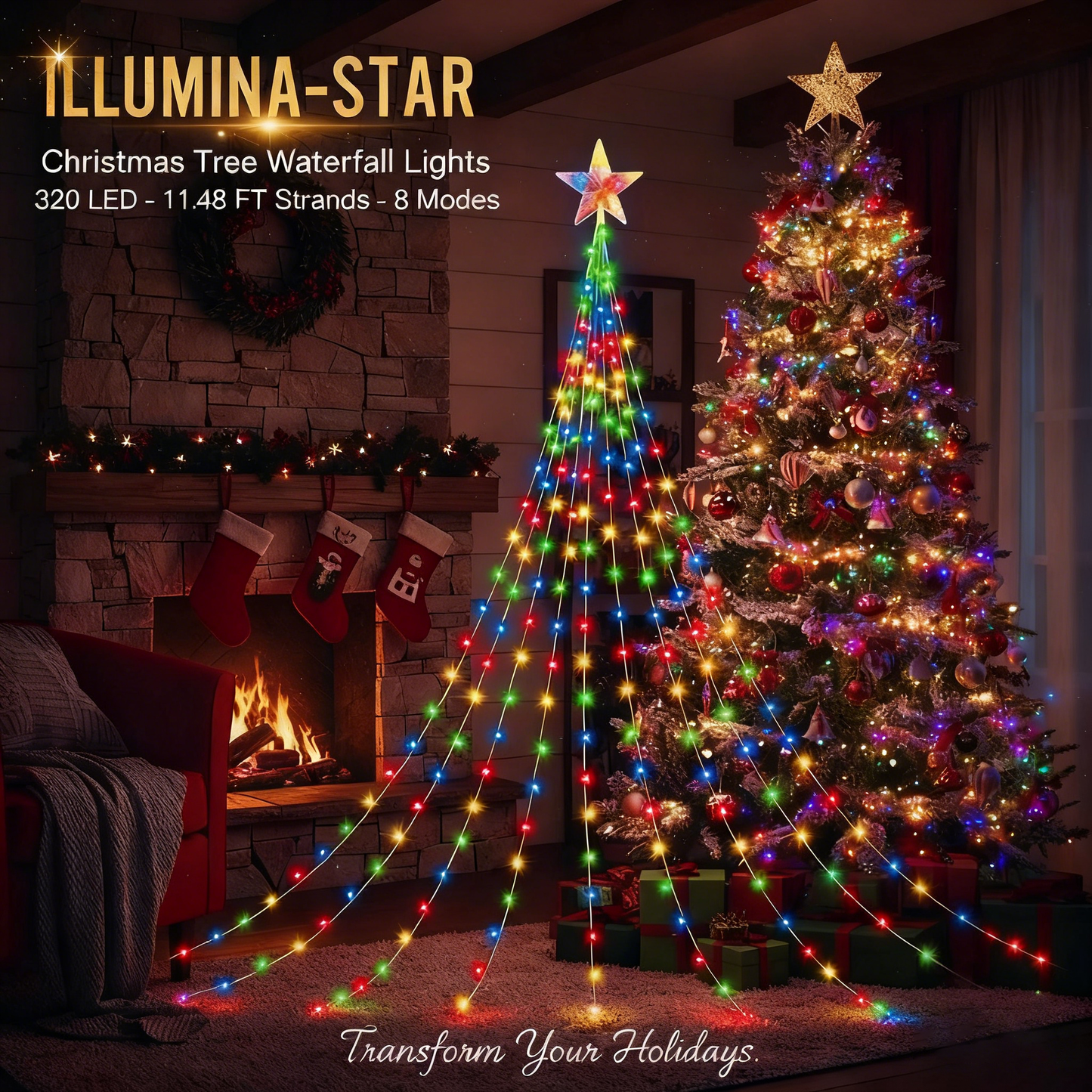 🎁Korai karácsonyi akció 50% kedvezménnyel🎄Csillagfényű kaszkád karácsonyfa égők