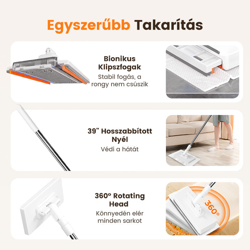 ⚡ Poroló seprű 4 mosható kendővel – szárazon és nedvesen is, nem hagy csíkot! 🏠✨ Platás utánvéttel!