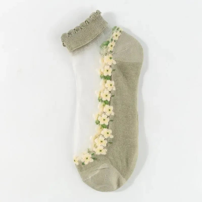 🌺🧦 Virágmintás csipkés női tavaszi-nyári bokazokni – csinos, légáteresztő, tökéletes magassarkúhoz vagy lapos cipőhöz! 👠 Utánvéttel!