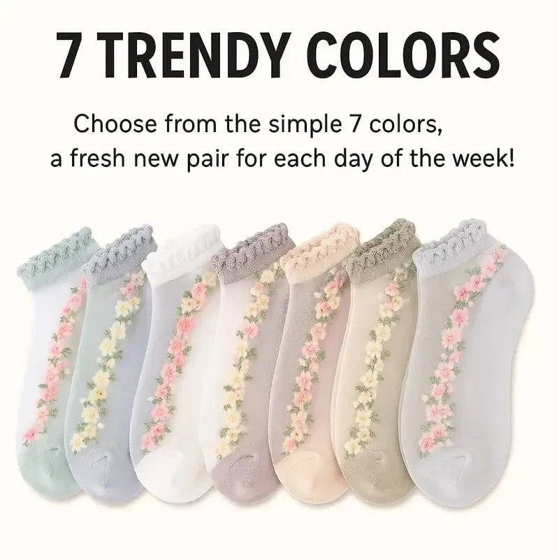 🌺🧦 Virágmintás csipkés női tavaszi-nyári bokazokni – csinos, légáteresztő, tökéletes magassarkúhoz vagy lapos cipőhöz! 👠 Utánvéttel!