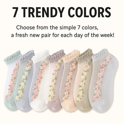 🌺🧦 Virágmintás csipkés női tavaszi-nyári bokazokni – csinos, légáteresztő, tökéletes magassarkúhoz vagy lapos cipőhöz! 👠 Utánvéttel!