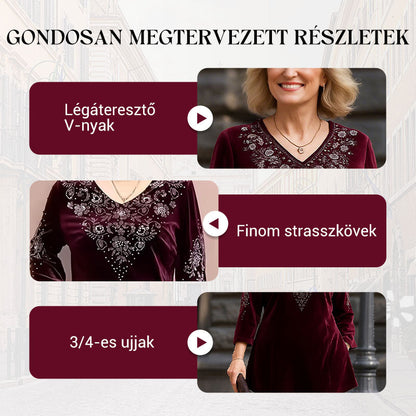 Divatos női bársony strasszos felső és nadrág szett - A legújabb trendek megtestesítője!