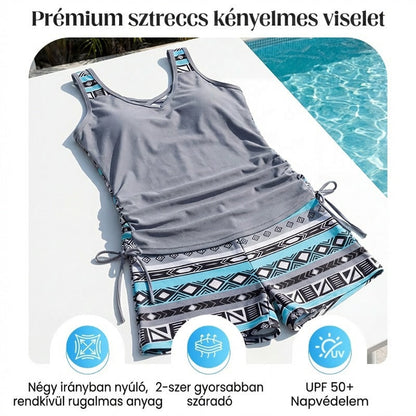👙 S-3XL🏖️ Női, mintás, kétrészes tankini fürdőruha – kényelmes, divatos, takarja a hasad, de mutatja a bájaid! 🌸✨ Utánvéttel!