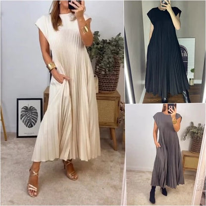 💕 M-3XL Női Pliszírozott Ruha | Egyszínű Elegáns Divat Ruha Alkalmi Viselésre 👗✨
