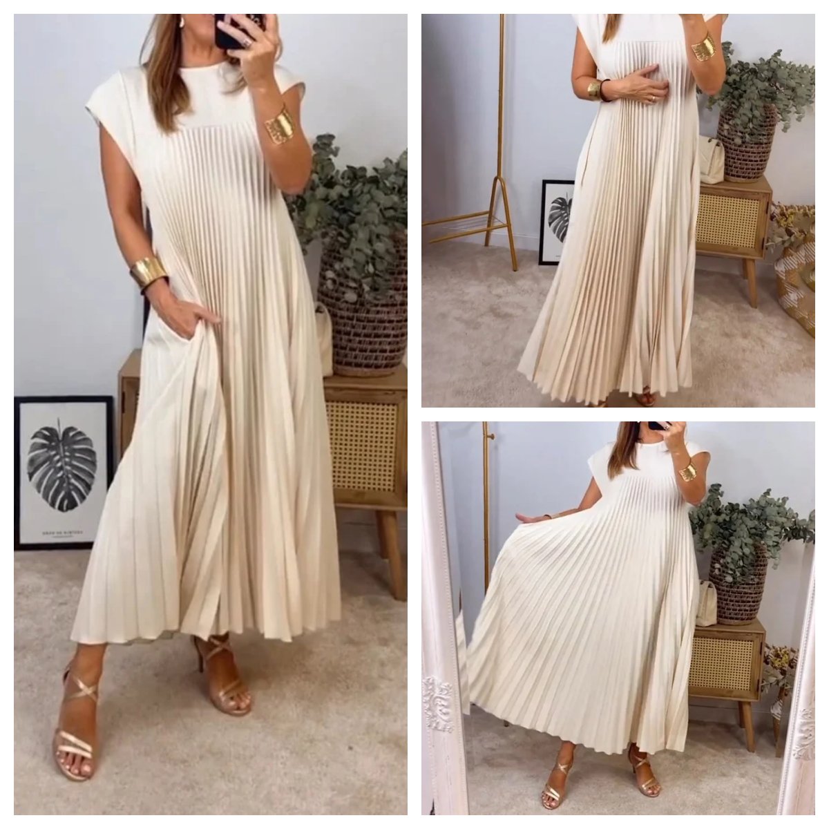 💕 M-3XL Női Pliszírozott Ruha | Egyszínű Elegáns Divat Ruha Alkalmi Viselésre 👗✨