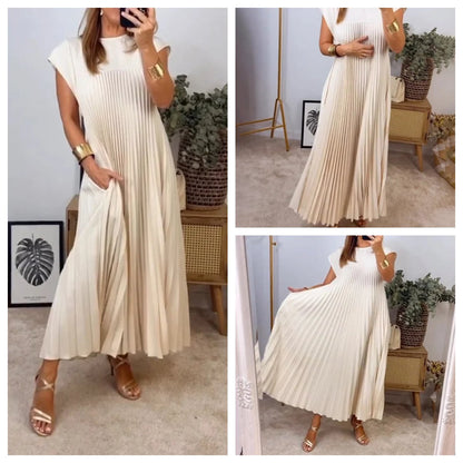 💕 M-3XL Női Pliszírozott Ruha | Egyszínű Elegáns Divat Ruha Alkalmi Viselésre 👗✨