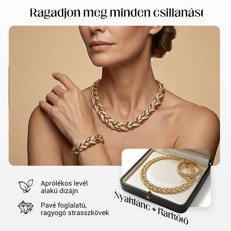 🍃 Levélmintás Ékszerszett – Nyaklánc + Karkötő | Természetes Elegancia – Tökéletes Mindennapi Viseletre & Ajándékba ✨💚