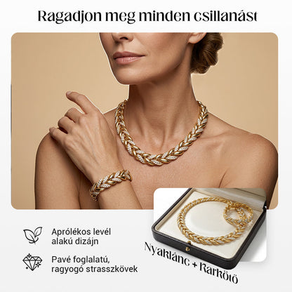 🍃 Levélmintás Ékszerszett – Nyaklánc + Karkötő | Természetes Elegancia – Tökéletes Mindennapi Viseletre & Ajándékba ✨💚