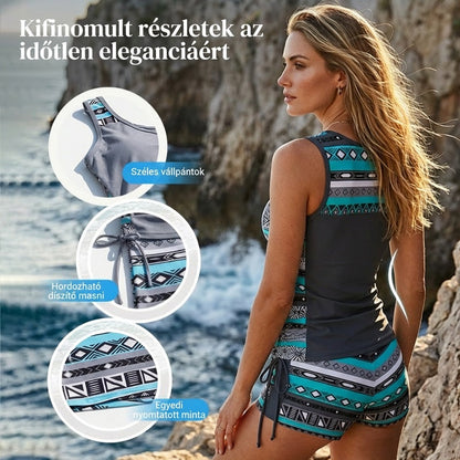 👙 S-3XL🏖️ Női, mintás, kétrészes tankini fürdőruha – kényelmes, divatos, takarja a hasad, de mutatja a bájaid! 🌸✨ Utánvéttel!