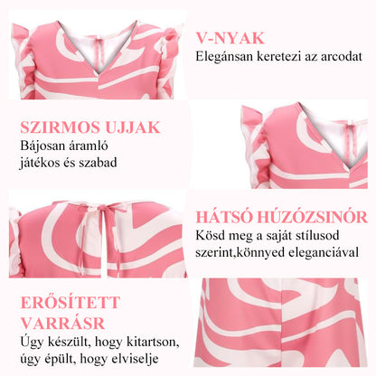🌸 Női Geometrikus Mintás V-nyakú Széles Lábszárú Overall