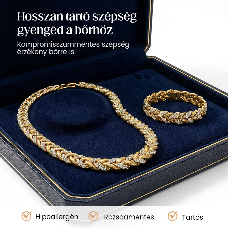 🍃 Levélmintás Ékszerszett – Nyaklánc + Karkötő | Természetes Elegancia – Tökéletes Mindennapi Viseletre & Ajándékba ✨💚