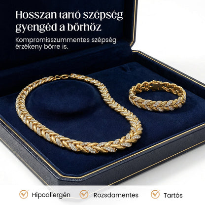 🍃 Levélmintás Ékszerszett – Nyaklánc + Karkötő | Természetes Elegancia – Tökéletes Mindennapi Viseletre & Ajándékba ✨💚