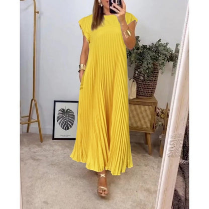 💕 M-3XL Női Pliszírozott Ruha | Egyszínű Elegáns Divat Ruha Alkalmi Viselésre 👗✨