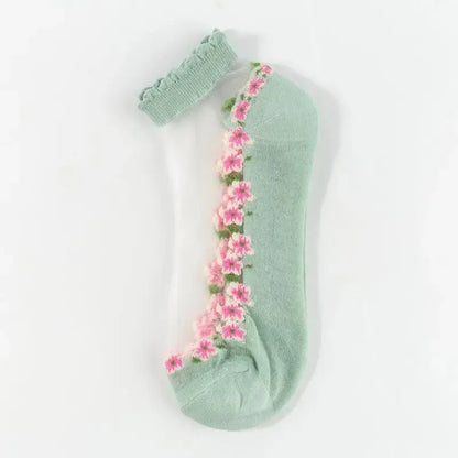 🌺🧦 Virágmintás csipkés női tavaszi-nyári bokazokni – csinos, légáteresztő, tökéletes magassarkúhoz vagy lapos cipőhöz! 👠 Utánvéttel!