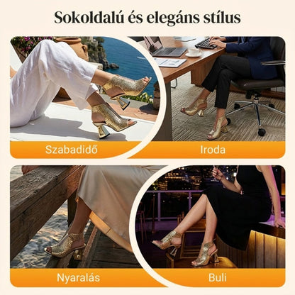 ✨ Kényelmes és stabil magas sarkú cipők | Elegáns, nyitott orrú női szandálok nyári partikra 👡💕