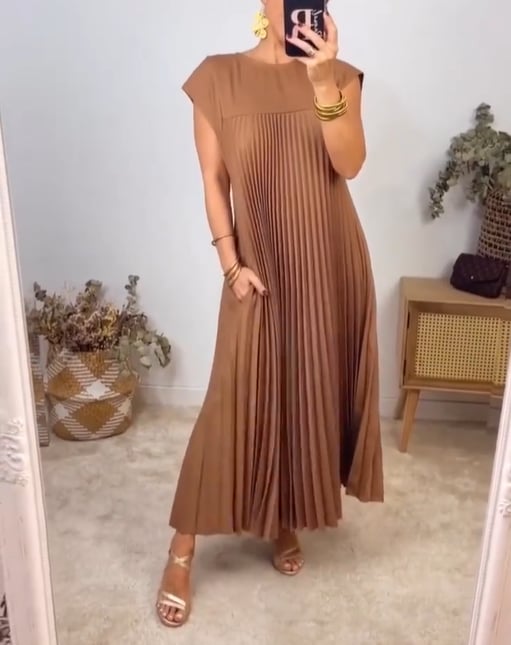 💕 M-3XL Női Pliszírozott Ruha | Egyszínű Elegáns Divat Ruha Alkalmi Viselésre 👗✨