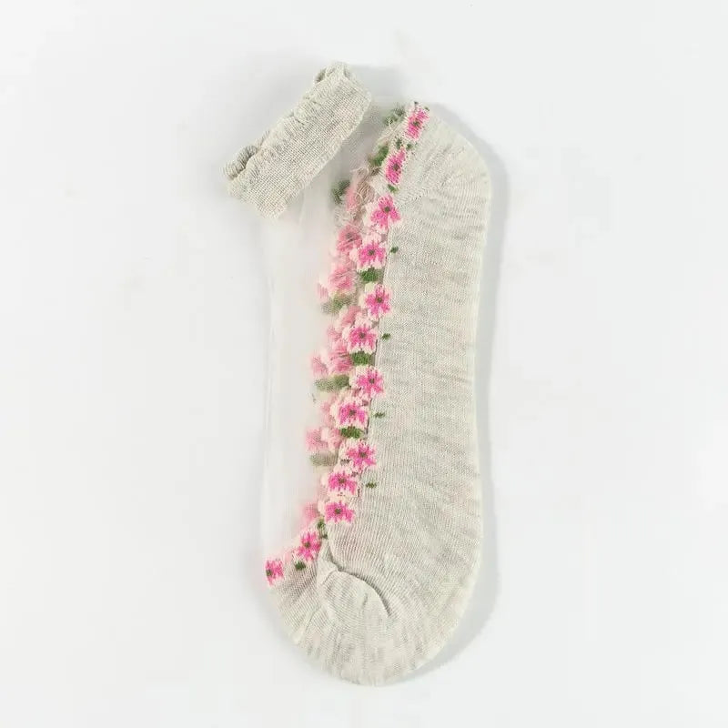 🌺🧦 Virágmintás csipkés női tavaszi-nyári bokazokni – csinos, légáteresztő, tökéletes magassarkúhoz vagy lapos cipőhöz! 👠 Utánvéttel!