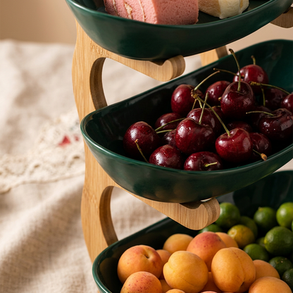 ✨🌿 3-szintes gyümölcstál fa állvánnyal – helytakarékos, dekoratív, könnyen tisztítható! 🍎🍇 Platás utánvéttel!