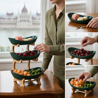 ✨🌿 3-szintes gyümölcstál fa állvánnyal – helytakarékos, dekoratív, könnyen tisztítható! 🍎🍇 Platás utánvéttel!
