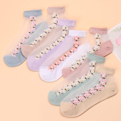 🌺🧦 Virágmintás csipkés női tavaszi-nyári bokazokni – csinos, légáteresztő, tökéletes magassarkúhoz vagy lapos cipőhöz! 👠 Utánvéttel!
