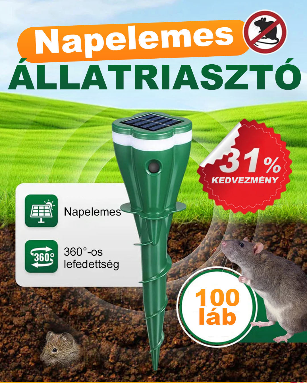 🔆 Napelemes, vízálló ultrahangos állatriaszto mozgásérzékelővel – vegyszermentes védelem kertedbe! 🐕🦌 Raktáron, platás utánvéttel!