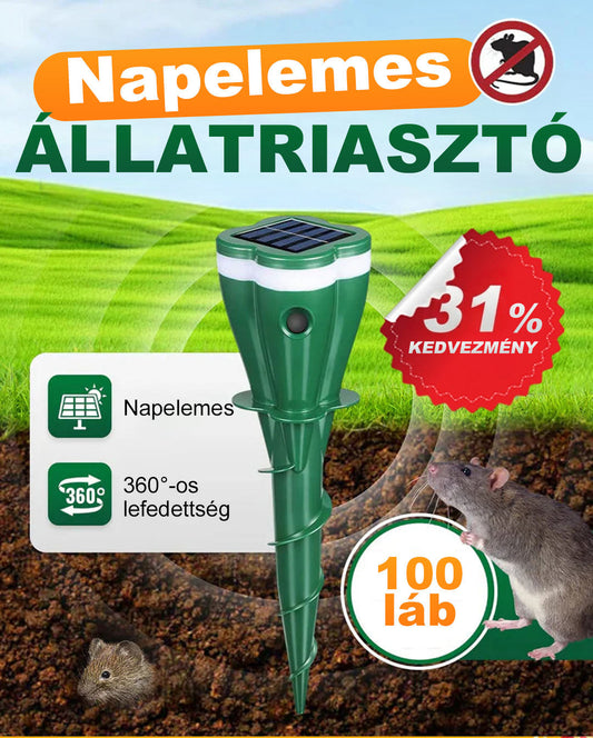 🔆 Napelemes, vízálló ultrahangos állatriaszto mozgásérzékelővel – vegyszermentes védelem kertedbe! 🐕🦌 Raktáron, platás utánvéttel!
