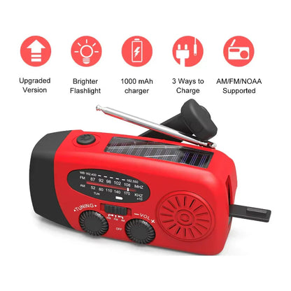 🌞 Multifunkciós Napelemes Vészhelyzeti Rádió | Kézi Hajtású, Bluetooth Hangszóró, LED Lámpa, Telefon Töltő - Kemping, Vészhelyzet, Otthoni Biztonság 📻🆘