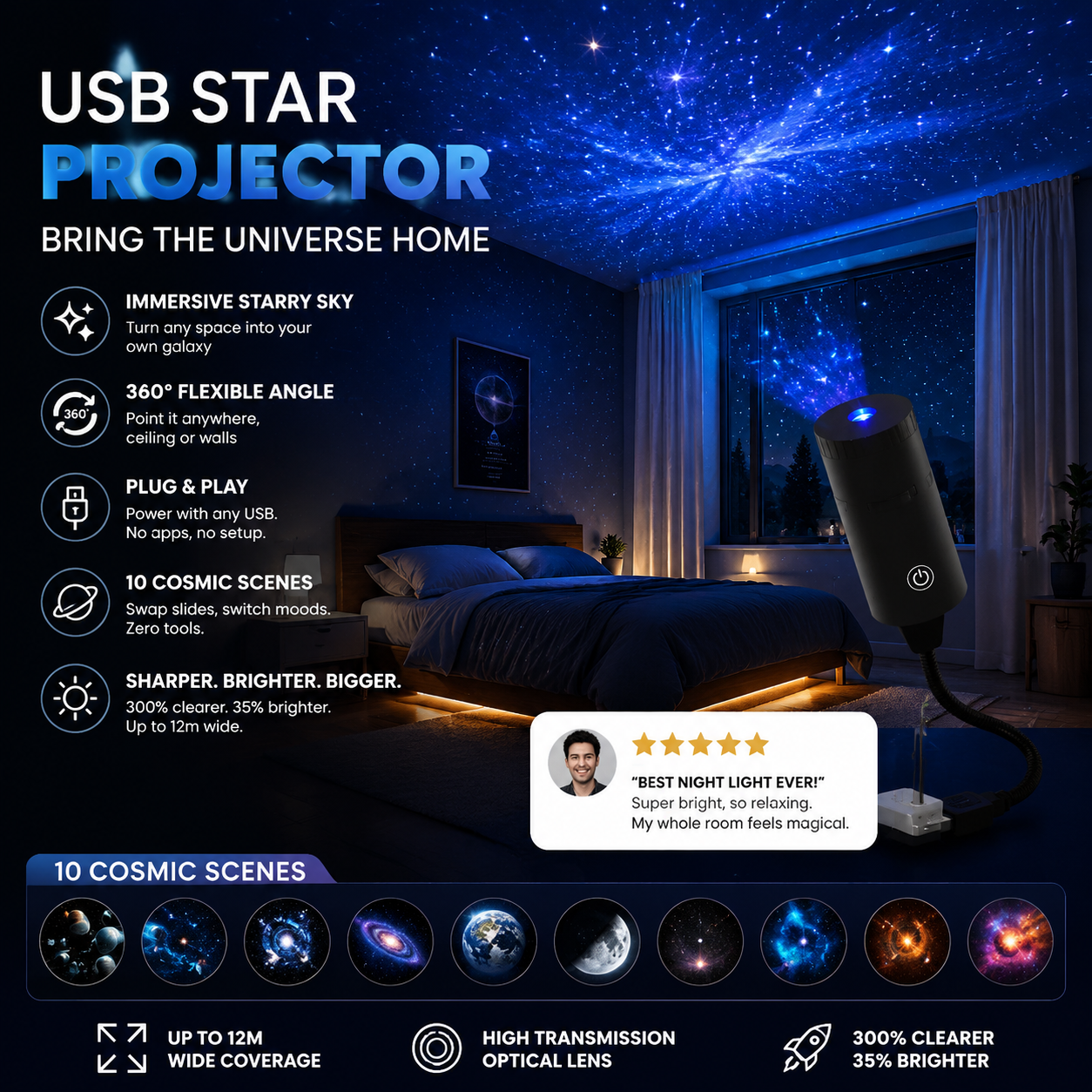 🥳 Plug-and-play HD csillagos égbolt és óceán vetítő éjszakai lámpa – egy gombnyomás, és a szobád égboltja csillagokkal, az ágyad pedig tengerrel telik meg! 🌌🌊 Platás utánvéttel!